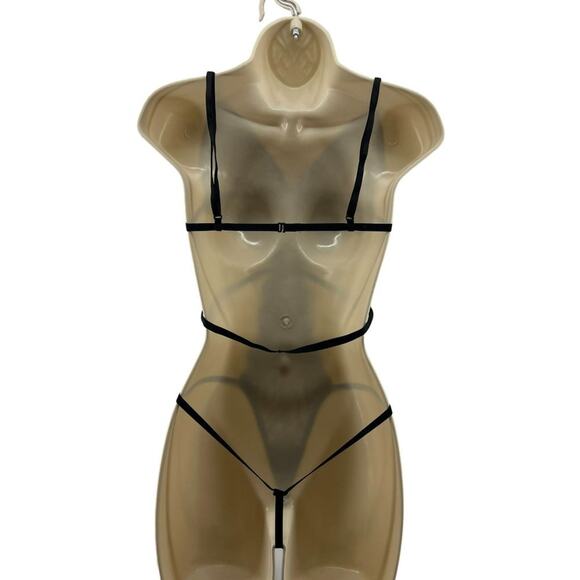 Unlined Black Lace String Teddy Special Occasion Large - Picture 4 of 5